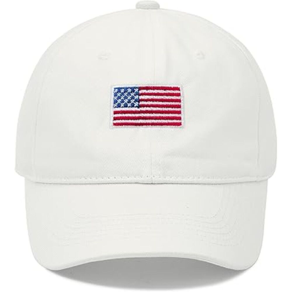 Unisex White American Flag 100% Cotton Adjustable Size Classic Baseball Caps - Picture 1 of 3